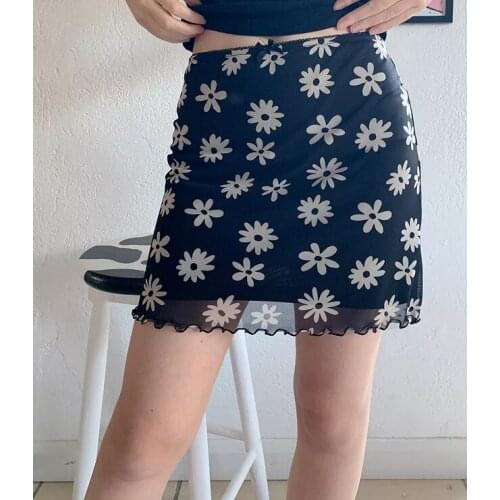 Ladies Country Style Bust Skirt Women Temperament Daisy Oil Painting Printing Stringy Selvedge Short Skirt For Summer Fashion