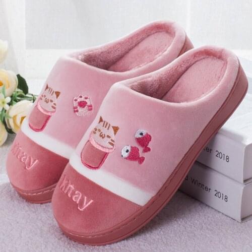 Women Home Cute Cat Slippers Cartoon Shoes Non-slip Soft Warm House Slippers Indoor Bedroom Couples Floor Winter 2020 New