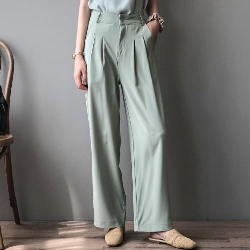 2020 Summer Pure Color High Waist Wide Leg Straight Women Casual Pants Female Trousers