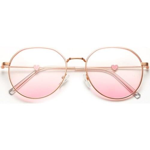 Women Pink Blush Gradient Anti Blue Light Glasses Fashion Round Decorative Sunglasses Girls New Korean Cute Shades Eyewear