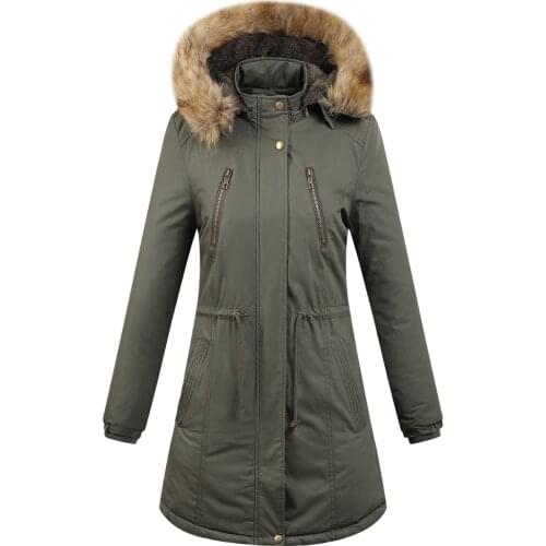 Fall Winter 2020 Casual Womens Cotton Coat Detachable Plus Fur Collar Hooded Overcoat Invierno With Belt Cotton Cothing Z809