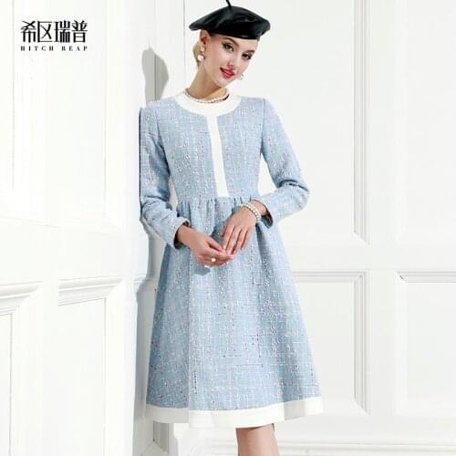High End Small Fragrance Tweed Color Matching Dress Celebrity Temperament Hepburn 2021 Spring Dress New Woman