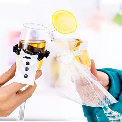 1Set/lot Wedding Table Decorations Wine Glass Cup Cover Bride Groom Badge Wedding Bridal Shower Bachelorette Party Supplies