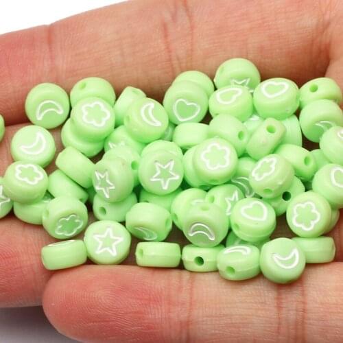 100-500pcs 4x7mm Green Round Acrylic Beads Mix Star/Heart/Moon Spacer Beads For Jewelry Making DIY Necklace Bracelet Accessories