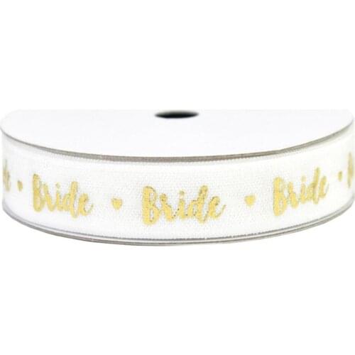 100yards 5/8"16mm Gold foil bride heart printed FOE fold over elastic ribbon for wedding welcome custom printed