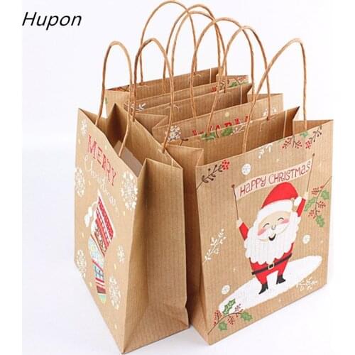 4/12pcs Christmas Gift Bags Santa Christmas Socks Kraft Paper Bag Christmas Decorations for Home Party Favor Boxes navidad 2020