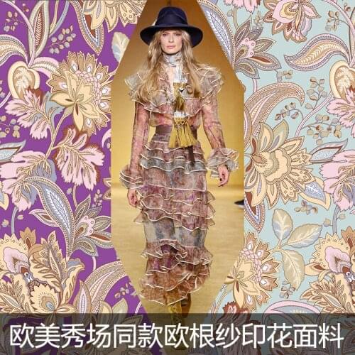 2021 European and American brand show cashew nut flower thin organza womens clothing haute couture printed fabric