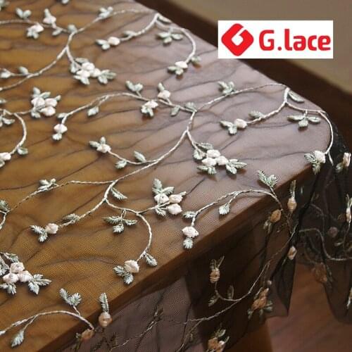 GLace 3Y/Lot Black soft mesh fabric 3D flower embroidery Lace fabric night dress lace decoration clothing accessoriesTX086