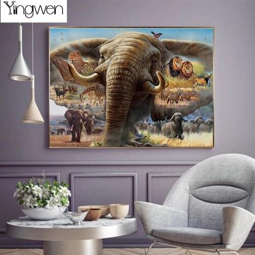 5D DIY Diamond Painting Elephant Full Square Round Mosaic Embroidery Lion Abstract Animal Art Cross Stitch Rhinestone Home Decor