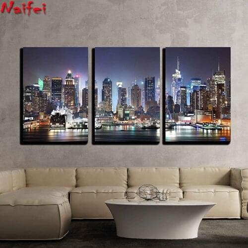 Full Square round drill 5D DIY Diamond embroidery New York city night Diamond Painting Cross Stitch Rhinestone Mosaic Triptych