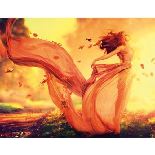 5D DIY Diamond Painting Sunset Girl Autumn Scenery Cross Stitch Kit Full Square Round Drill Diamond Embroidery Mosaic Decoration