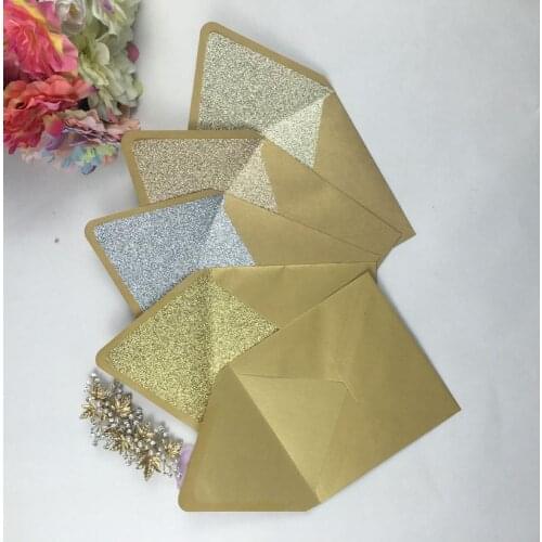 Freeshipping 10ps Square Pearl Gold color envelopes with gold/champegn/rose/sliver glitter for wedding/greeting invitation card
