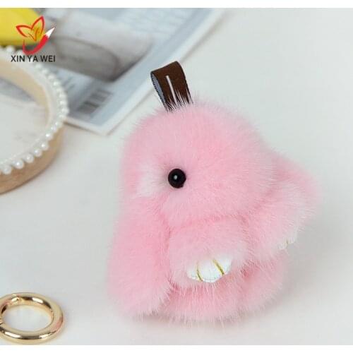 100% Mink Fur Keychain Bunny Hair Fashion Pompom Keychain Bunny Toy Rabbit Keychain 8cm Tote Car Charm Pendant Free Shipping