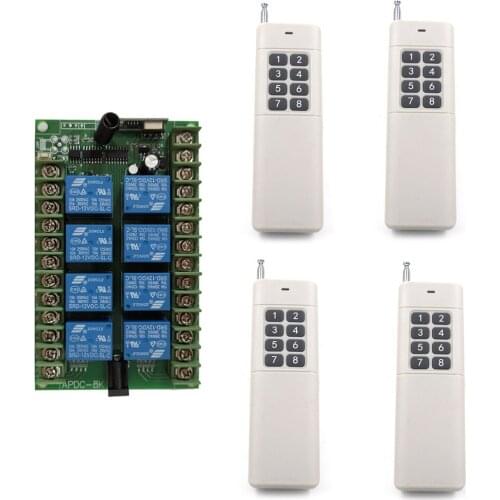 DC 12V 24V 8 CH Channels 8CH RF Wireless Remote Control Switch System,315/433 MHz Transmitter and Receiver Smart Wireless Relay