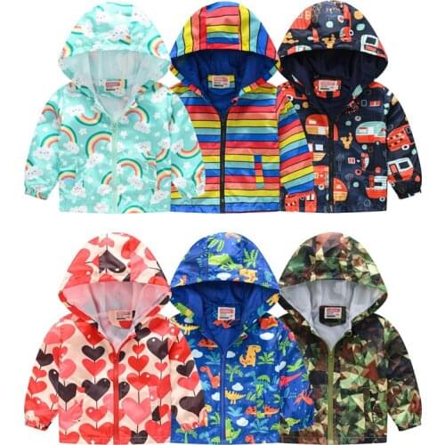 Children Jackets Spring Kids Outerwear Hooded Coats Dinosaur Rainbow Cartoon Jackets for Boys Baby Boys Girls Windbreaker 1-7T