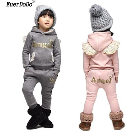 Kid Autumn Winter Suit Angel Hoodies Pants 2pcs For Boys Girls Clothing Set Fleece Children Clothing Set Cotton Kids Outfits