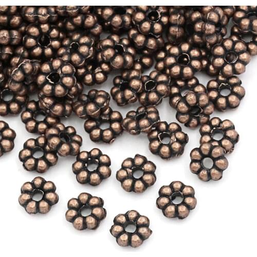 DoreenBeads Zinc metal alloy Spacer Beads Flower Antique Copper color About 4.8mm x 4.8mm ,Hole:Approx 1mm,65 PCs