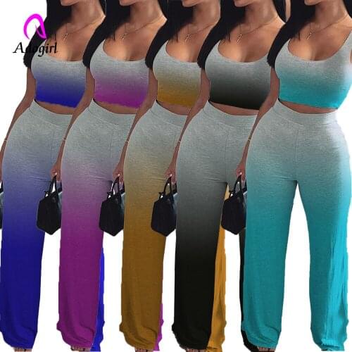 Changing Color Women 2 Pieces Sets Fitness Women Tank Top + Draped Jogger Pants Matching Suit Autumn Tracksuit Wide Leg Leggings