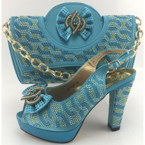 African Style Elegant Ladies Shoes And Matching Bag Set 2021 Italian Design Rhinestone High Heels Shoes And Bag Set Party ME7715