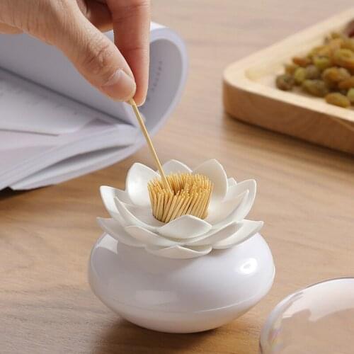 Toothpick Storage Box 2 Pack Lotus Cotton Shape Swab Holder Table Toothpick Dispenser Container Household