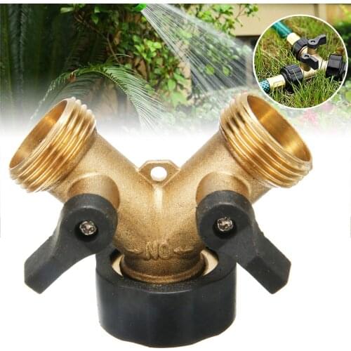 Brass Garden 2 Way Tap Connector 3/4'' Water Hose Pipe Splitter Irrigation Connectors for Garden Irrigation Watering Tool
