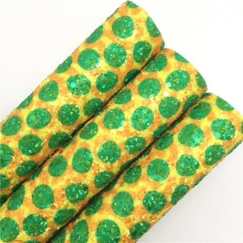LEOsyntheticoDIY Green Yellow Polka Dots Crystal Chunky Glitter Faux Leather Vinyl Fabric Sheets Felt Backing DIY Bows R168A
