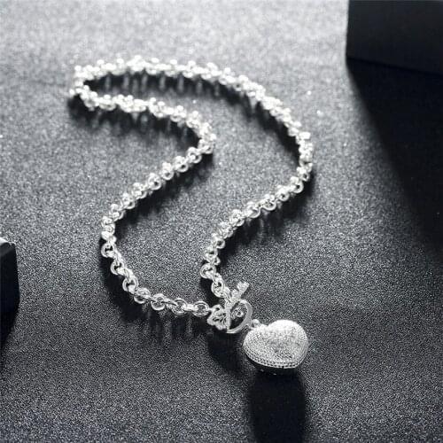 Hot new 925 Sterling Silver Jewelry 18 inch fine Crystal Heart Key necklace for women Christmas gifts party wedding