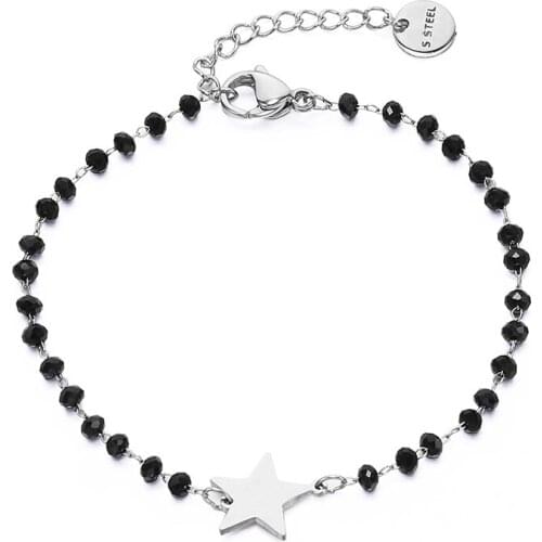 Small Cute Star Charm Bracelet For Women Black Crystal Beaded Chain Bracelet Female Fashion Gift Pulseira mulher Steel Jewelry
