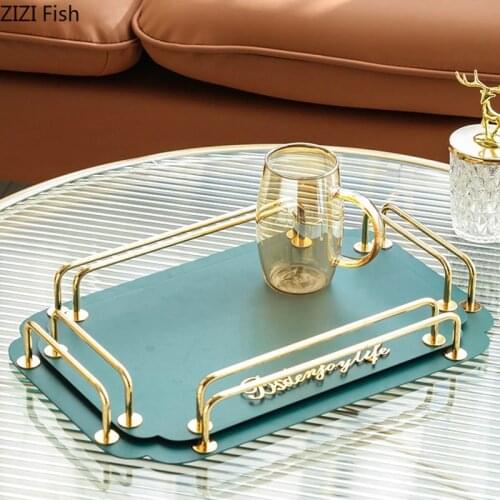 Creative Metal Rectangular Storage Tray Restaurant Serving Tray Northern Europe Home Living Room Tea Set Water Cup Storage Tray