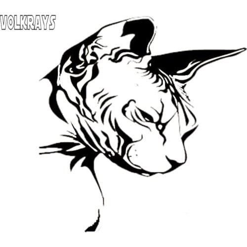 Volkrays Fashion Car Sticker Sphynx Cat Nice Cool Motorcycle Accessories Reflective Sunscreen Vinyl Decal Black/Silver,21cm*20cm