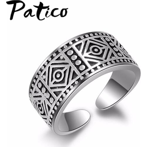 Antique Retro 925 Sterling Silver Opening Rings Men Wedding Jewelry For Women Cocktail Party Dark Ring Casual Gathering
