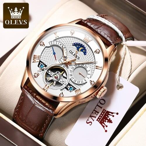OLEVS New Luxury Men Automatic Mechanical Watch Waterproof Luminous Watches For Men Stainless Steel Strap Reloj Meca