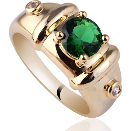 Gold Color Sterling 925 Silver Men Ring 7mm Round Stone Jewelry Anillo Hombre R115 Size 10 11 12 13