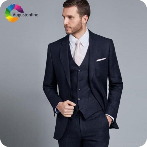 Custom Made Navy Blue Classic Men Suits for Wedding Slim Fit Groom Tuxedo Groomsmen Suit Costume Homme 3Piece Male Blazer Ternos