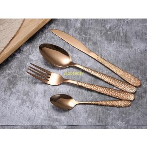 Stainless steel rose gold tableware steak knife, fork, Spoon Set water cube Western food set