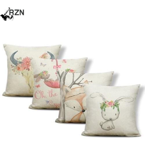 Personalized Animal Painted Goat Rabbit Fox Pillow Square 18x18inches Polyester Garland Deer Balloon Decoration Cushion Covers