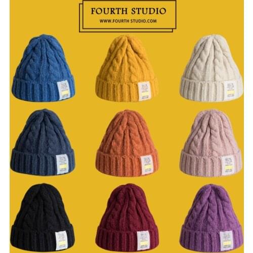 New Candy Colors Knitted Hats For Women Kpop Style Twist Beanie Hat Autumn And Winter Female Cap Keep Warm Winter Hat