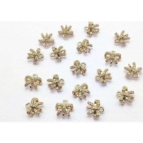 New arrival! 10x9mm 50pcs Copper/Cubic Zirconia Bows shape Connector for Hand Made Earrings DIY,Jewelry Findings & Components