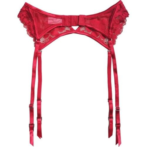 Solid Red Hollow Out Floral Lace Women Garters Metal Buckles Sexy Garter Belt for Stockings Lingerie Underwear GA1547