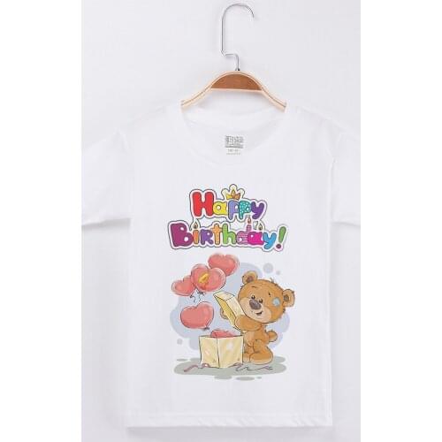 Limited Time Discount Children Clothing Birthday Girl T-Shirt Child Tee Shirt Boys Tops Cute Bear Print Cotton Short Sleeve Tees