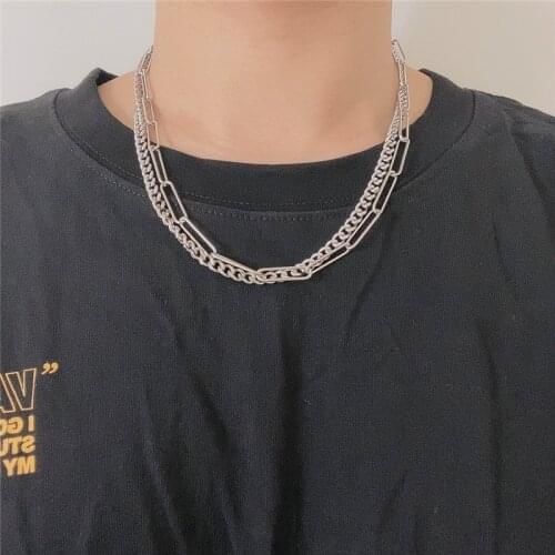 Fashion double stitching titanium steel stainless steel necklace simple men and women chain hot sale