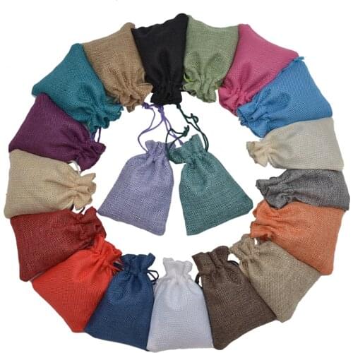 9x12cm Dark Red Small Burlap Hessian Linen Drawstring Jute Bags Gift Pouches