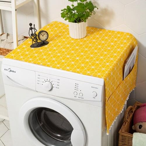 Yellow Geometric Printing Dustproof Cover Cotton Linen Washing Machine Refrigerator Microwave Oven Bedside Table Decoration