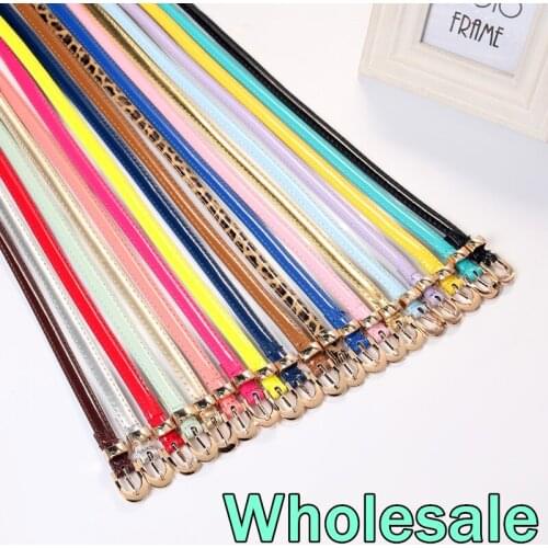 Wholesale Bright Faxu Leather Belts For Women Thin Dress Belt Gold Pin Buckle Female Waist Strap Casual cinturones para mujer