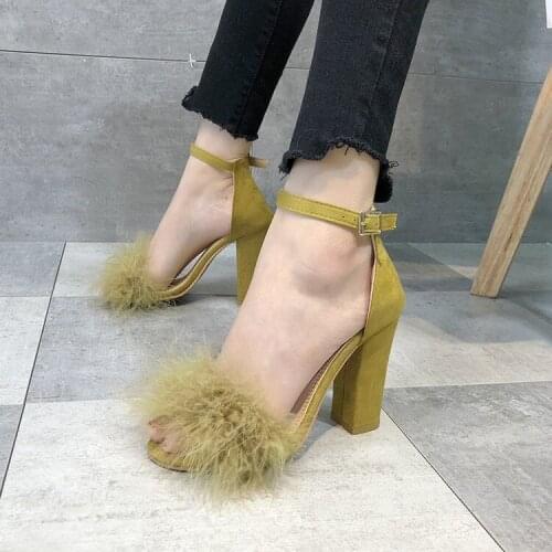 35-43 Shoes Woman 2021 Large Size Word Peep-Toe Sandals Womens Buckle Thick High-Heel Monitor 8CM Luxury