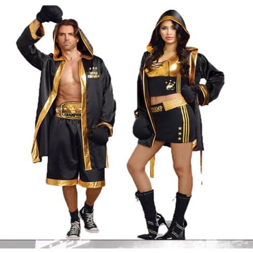 Sexy Women Men Boxer Costumes Black Cool Men Fancy Suit For Male Role Play Boxer Costumes Halloween Adult Couples Costumes
