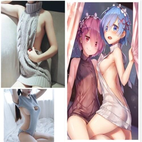 Sexy Women Cosplay Backless Virgin Killer Sweater Bodysuit Bandage Hollow Japanes Knitted Sweaters And Pullovers