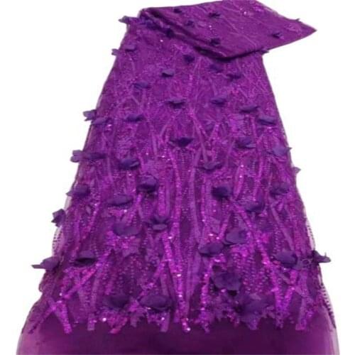 Purple Guipure Lace Cord Lace Embroiderey African Cord Lace With Sequins 3D Flower High Quality Nigeria Lace Fabric For Wedding