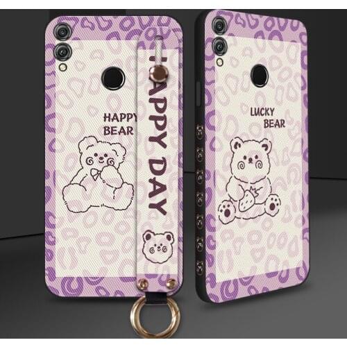 Side Print Bear Silicone Case For Huawei Honor 8 Pro 9 Lite V10 Wrist Strap Back Cover For Huawei Honor 7C 7A 8A 8S 8C 8X Max