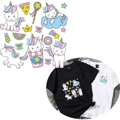 Cute Unicorn Iron On Cartoon Patch Heat Vinyl Transfers Rainbow Thermal Sticker On Clothing DIY For Kids T-shirt Appliques